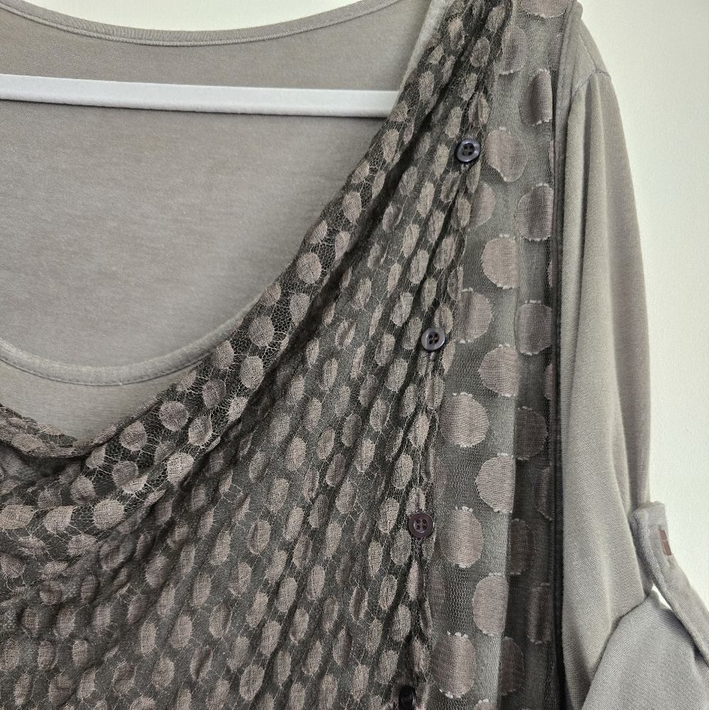 Made in Italy Layered Brown Tunic with Polka Dot Design Sheer Overlay Women's - Picture 4 of 10